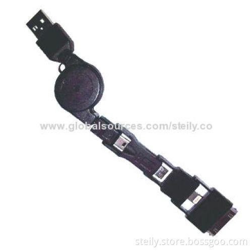 Portable 4-in-1 Retractable USB2.0 Data Cable with Micro Mini-5pin, iPhone 30pin, iPhone 5 8pin Tips